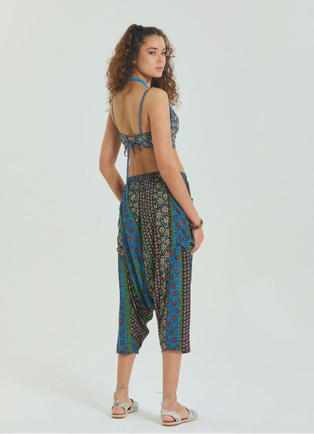 Elastic Waist Women's Capri Navy Blue Floral Shalwar 4657